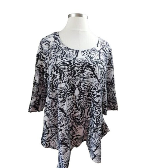 Jones New York Size 2X Linen Black White Plus Size Blouse Top - Picture 1 of 2